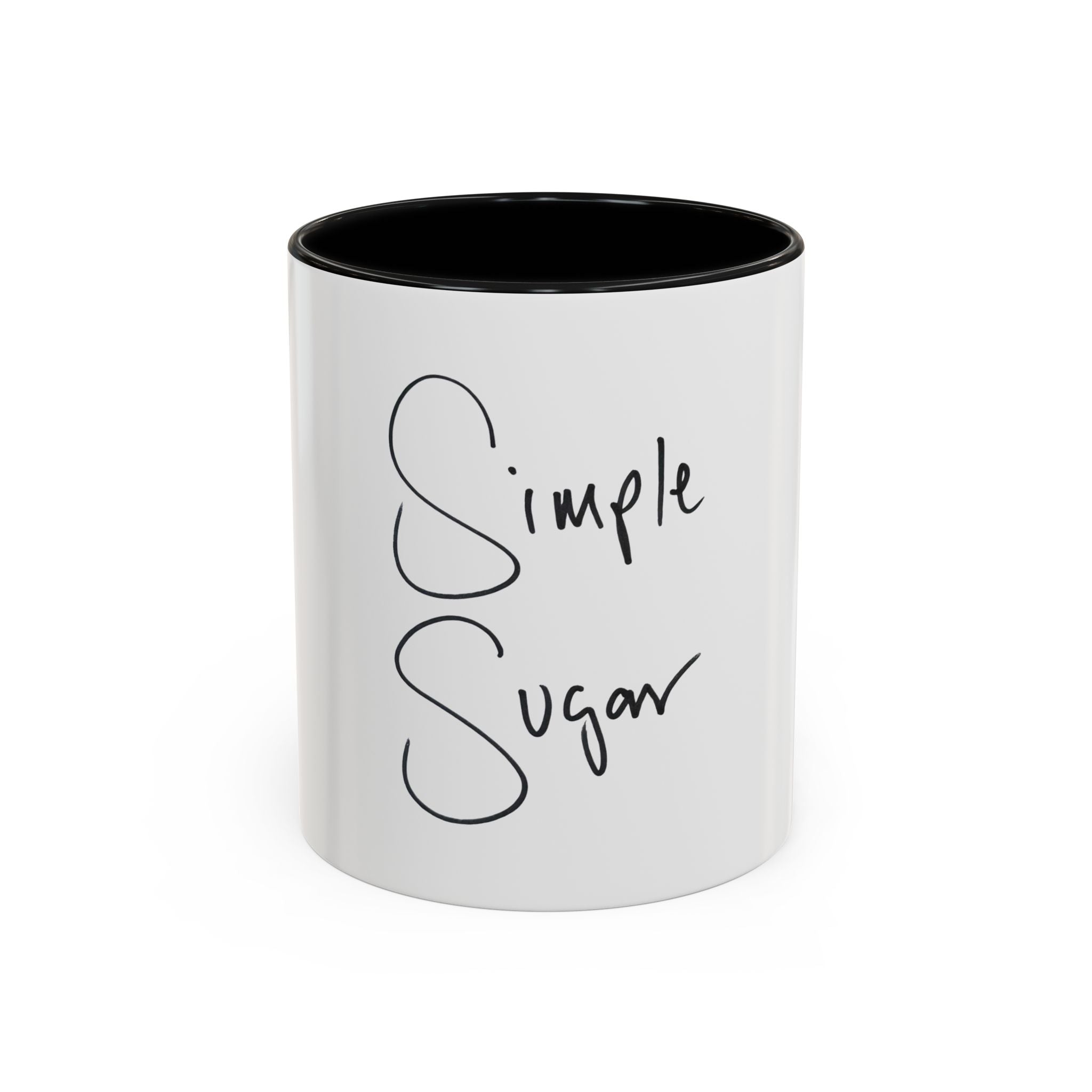 Simple Sugar Accent Coffee Mug — Minimal Script Ceramic 11/15oz